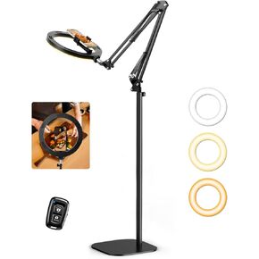 Evershop Ring Light with Stand Overhead Camera Mount Phone Holder,10" Ring Light Tripod for iPhone,Circle Led Selfie Light Halo Light for Video Recording,Photography,Streaming,Vlog,TikTok,YouTube