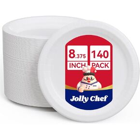 JOLLY CHEF10 inch 140 Pack Disposable Paper Plates,Soak Proof, Cut Proof, Microwave Safe Heavy Duty Paper Plates Everyday Use