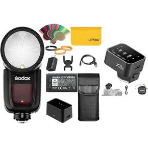 Godox V1 V1-S V1S Round Head Camera Flash for Sony, 480 Full Power Shots, 10 Level LED Modeling Lamp, 2.4G 1/8000 HSS TTL Sony Flash Speedlite with Godox X3S X3 S TTL Wireless Flash Trigger for Sony