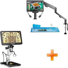 TOMLOV DM9 Pro 7" HDMI Digital Microscope 1200X with IPS Screen+ TOMLOV 3D Digital Microscope for Soldering: Magnetic Dual Lens Micro Scope