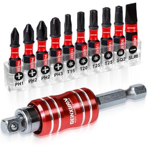 1Pc 2-IN-1 Screwdriver Bit&Socket Extension Holders and 10Pc S2 Screwdriver Bits, Magnetic Quick Release Bit Holder Set Hex Shank Quick-Change Drill Bit Socket Guide