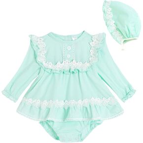 Baby Girl Rompers Round Neck for Girls Long Sleeve Jumpsuit Spring Fall Cotton with Hat