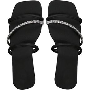 GORGLITTER Women's Rhinestone Sandals Criss Cross Strappy Flat Sandals Summer Slip on Slide Shoes