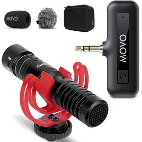 Movo VXR10-PRO Shotgun Mic with WM-VXR10 Wireless 3.5mm Adapter for DSLR Cameras