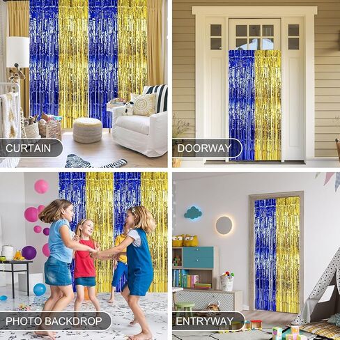 Blue and Gold Party Decorations, 2 Pack 3.3x6.6ft Royal Blue and Gold Foil Fringe Curtains Tinsel Foil Photo Booth Prop Streamer Backdrop for Graduation Prom Wedding Birthday Party Decorations in Kuwait