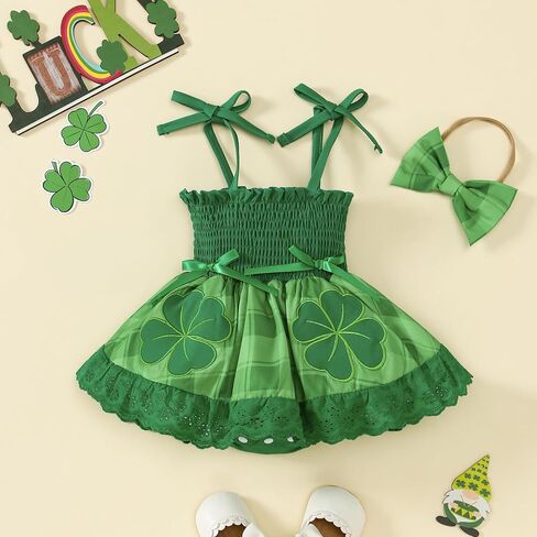Baby Girl St Patricks Day Outfit Halter Four-leaf Clover Romper Dress First St Patricks Day Clothes in Saudi Arabia