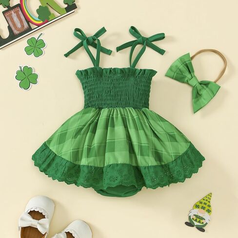 Baby Girl St Patricks Day Outfit Halter Four-leaf Clover Romper Dress First St Patricks Day Clothes in Saudi Arabia
