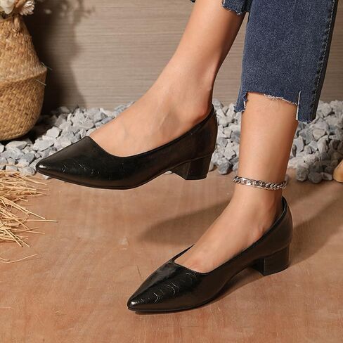 1 Inch Slip On Pointed Closed Toe Pumps for Women Comfortable Low Block Chunky Work Heels Women's Black Red Dressy Pump Shoes for Business Meeting Party in Saudi Arabia