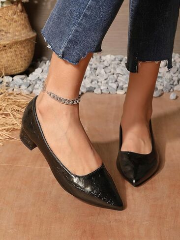 1 Inch Slip On Pointed Closed Toe Pumps for Women Comfortable Low Block Chunky Work Heels Women's Black Red Dressy Pump Shoes for Business Meeting Party in Saudi Arabia