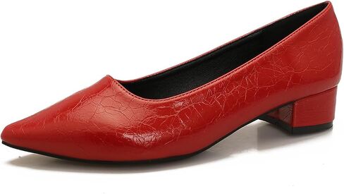 1 Inch Slip On Pointed Closed Toe Pumps for Women Comfortable Low Block Chunky Work Heels Women's Black Red Dressy Pump Shoes for Business Meeting Party in Saudi Arabia