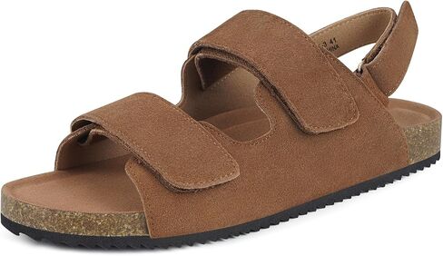 Mens Womens Cork Footbed Sandals Suede Leather Flat Sandals Arch Support Orthotic Summer Slip on Open Toe Outdoor Slide Shoes with Adjustable Double Strap & Back Strap in Kuwait