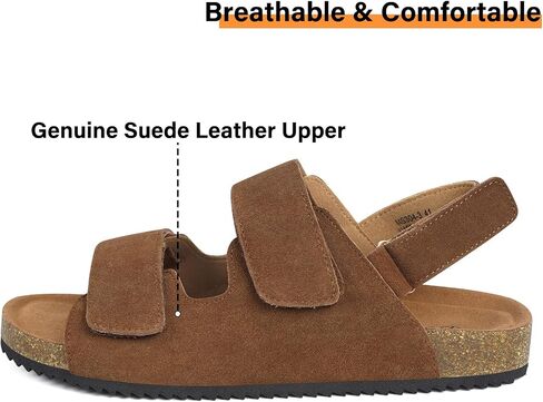 Mens Womens Cork Footbed Sandals Suede Leather Flat Sandals Arch Support Orthotic Summer Slip on Open Toe Outdoor Slide Shoes with Adjustable Double Strap & Back Strap in Kuwait