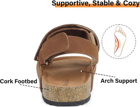 Mens Womens Cork Footbed Sandals Suede Leather Flat Sandals Arch Support Orthotic Summer Slip on Open Toe Outdoor Slide Shoes with Adjustable Double Strap & Back Strap in Kuwait