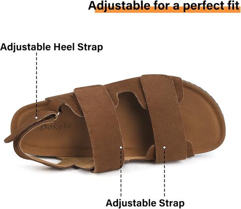 Mens Womens Cork Footbed Sandals Suede Leather Flat Sandals Arch Support Orthotic Summer Slip on Open Toe Outdoor Slide Shoes with Adjustable Double Strap & Back Strap in Kuwait