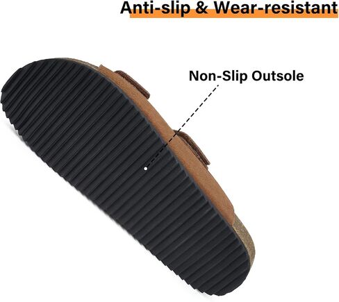Mens Womens Cork Footbed Sandals Suede Leather Flat Sandals Arch Support Orthotic Summer Slip on Open Toe Outdoor Slide Shoes with Adjustable Double Strap & Back Strap in Kuwait