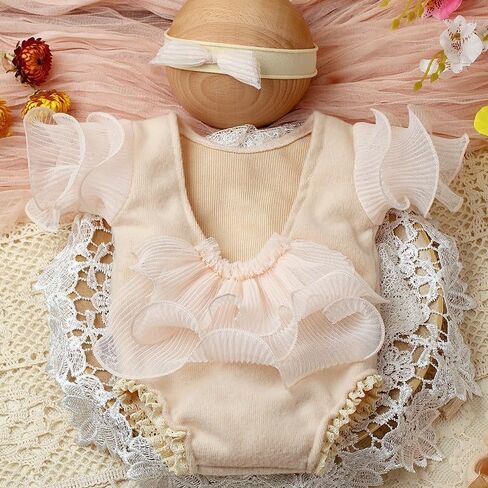 Newborn Photography Outfits Girl Baby Photography Props Lace Romper With headband Baby Photo Outfits Girls Photo Props in Saudi Arabia