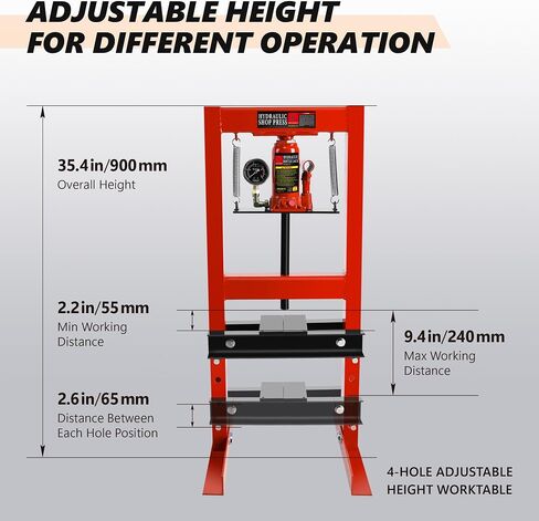 12 Ton Hydraulic Press, H-Frame Garage Floor Shop Press with Built-in Relief Valve to Bend, Straighten, Or Press Parts, Install Bearings & U-Joints in Saudi Arabia