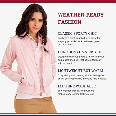U.S. Polo Assn. Women Baseball Collar Bomber Jacket W/Snap Pockets in Saudi Arabia