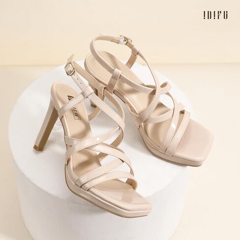 Idifu in4 منصة الكعب العالي الضيق Slingback Stiletto مفتوحة مربع إصبع القدم كعب الزفاف حفلة موسيقية الحفلات الصنادل الكعب in Saudi Arabia