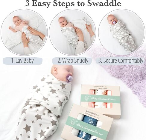 Baby Swaddle Blanket Set for Newborns - 100% Organic Cotton Soft and Breathable Swaddle Sack with Easy-to-Use Adjustable Wrap Design, Suitable for Baby Boys and Girls, Size Small (0-3 Months) (Pink) in Saudi Arabia