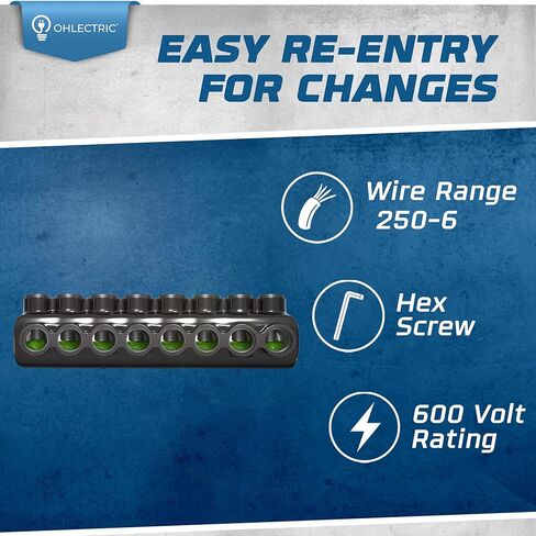 10 عبوات OHLECTRIC - مدخل جانب واحد - 2 منفذ - 2-14 AWG - موصل أسود معزول - برغي سداسي 3/16 - مملوء مسبقًا بمثبط الأكسيد - طلاء مطاطي/فينيل، 6061-T6 ألومنيوم CU9AL in Kuwait