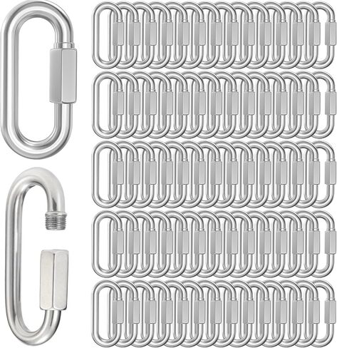 100 Pack Heavy-Duty Chain Quick Links, 1.45 Inch Stainless Steel Connector Hooks with Threaded Nut, Rustproof and Durable for Outdoor Chains, Hammocks, Camping Gear, Dog Leashes, Fastening Projects in Saudi Arabia