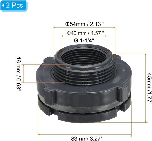 PATIKIL PVC Bulkhead Fitting G 1-1/4 ، موصل خزان المياه الحاجز المزدوج مع حشية ختم PVC لدلو المطر ، المصارف ، أحواض السمك ، الرمادي in Saudi Arabia