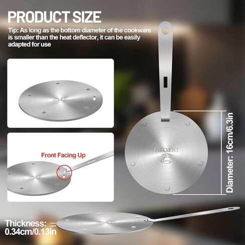 لوحة محول طباخ التعريفي 20 سم / 7.9 بوصة بالوعة الحرارة من الفولاذ المقاوم للصدأ مع مقبض قابل للإزالة لصانعة القهوة المصنوعة من الألومنيوم موكا، موصلات الحرارة للمطبخ والمنزل والتخييم in Kuwait