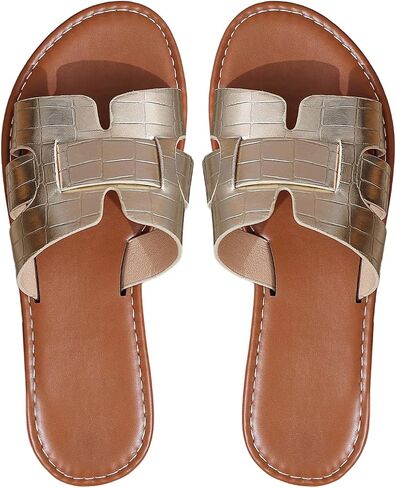 Floerns Women's Studded Cut Out Flat Sandal Open Toe Leather Slip on Beach Shoes in Saudi Arabia