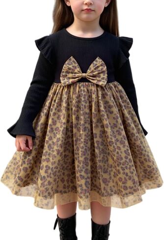 Little Bitty Toddler Tutu Dresses Long Sleeve Casaul Girls Fall Tulle Dress Party Princess Birthday Holiday for 2-8 Years in Kuwait