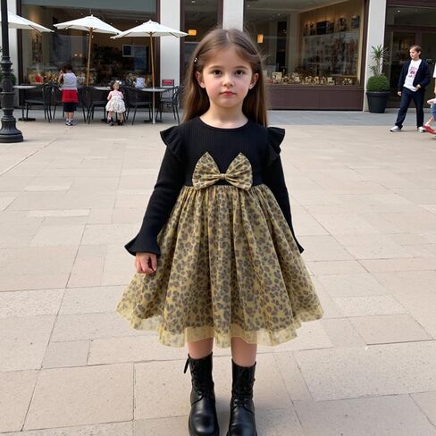 Little Bitty Toddler Tutu Dresses Long Sleeve Casaul Girls Fall Tulle Dress Party Princess Birthday Holiday for 2-8 Years in Kuwait