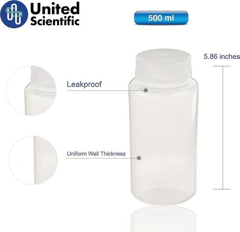 United Scientific® Unistore™ - حاويات العينات ذات الأغطية - زجاجة كاشف واسعة الفم من مادة البولي بروبيلين بدرجة مختبرية - زجاجات سعة 16 أونصة مع أغطية لولبية (500 مل)، زجاجات بلاستيكية بأغطية، عبوة من 12 قطعة in Kuwait
