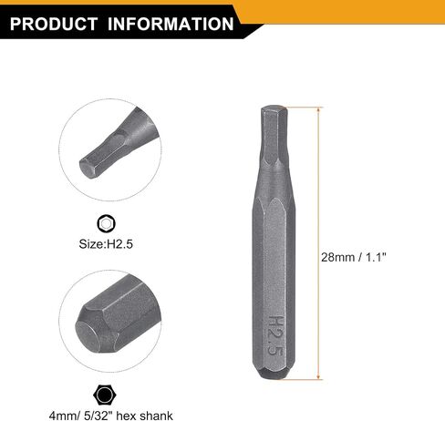 HARFINGTON 10pcs H2.5 Hex Screwdriver Bit 5/32" Hex Shank 28mm Length Magnetic Hexagon Head Hex Bits S2 Steel Screw Driver Bit for Electric Manual Screwdrivers Precision Repair in Saudi Arabia