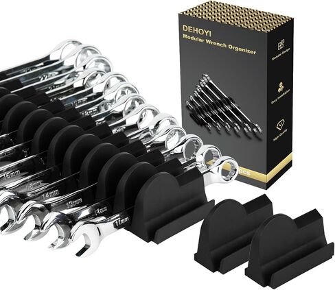 48 pcs Modular Wrench Organizers for Tool Drawers - Wrench Rack with Metric&SAE Labels, Perfect Tool Storage Holder. Gift for father, brother and boyfriend (Black without Magnet) in Saudi Arabia