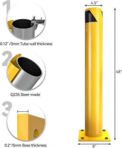 YITAHOME Safety Bollard Post 36" x 4.5" Steel Bollards, Traffic Bollard Parking Bollard Driveway Barrier for Parking Warehouse Roadside Park Traffic Area, 4PCS in Kuwait