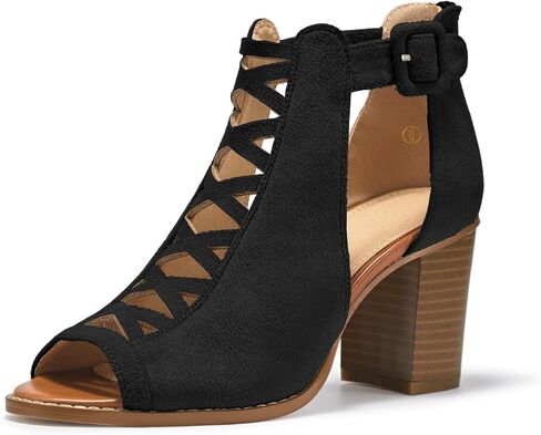 Liyuandian Womens Chunky Heel Open Toe Ankle Strap Zipper Back High Heel Sandals in Saudi Arabia