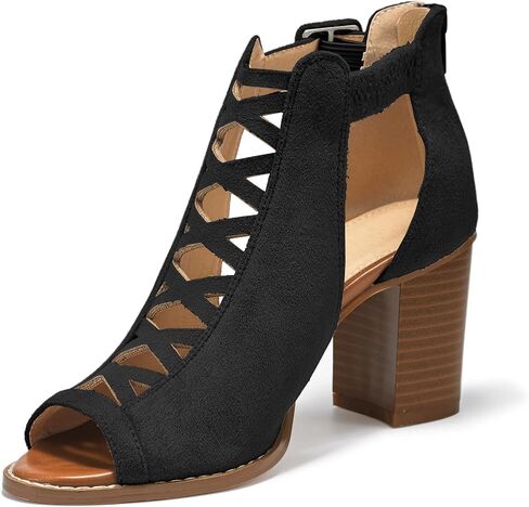 Liyuandian Womens Chunky Heel Open Toe Ankle Strap Zipper Back High Heel Sandals in Saudi Arabia