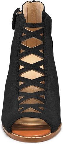 Liyuandian Womens Chunky Heel Open Toe Ankle Strap Zipper Back High Heel Sandals in Saudi Arabia