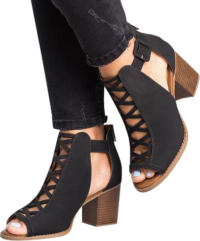 Liyuandian Womens Chunky Heel Open Toe Ankle Strap Zipper Back High Heel Sandals in Saudi Arabia