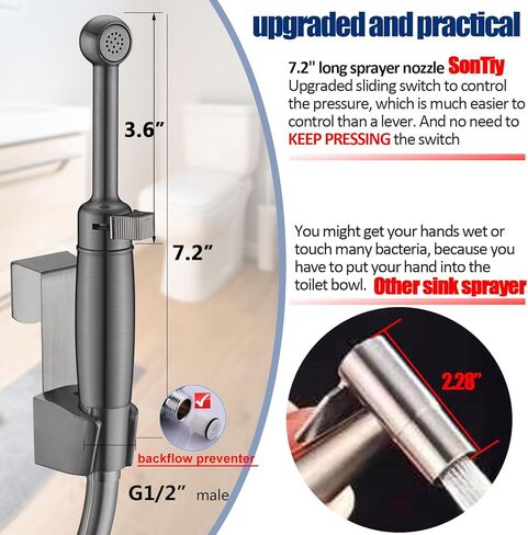 SonTiy Brass Handheld Bidet Sprayer for Toilet, All Metal Cloth Diaper Toilet Sprayer Bidet Attachment with Backflow Preventer, Adjustable Water Jet Spray, 7.2" Bidet Wand, Chrome in Kuwait