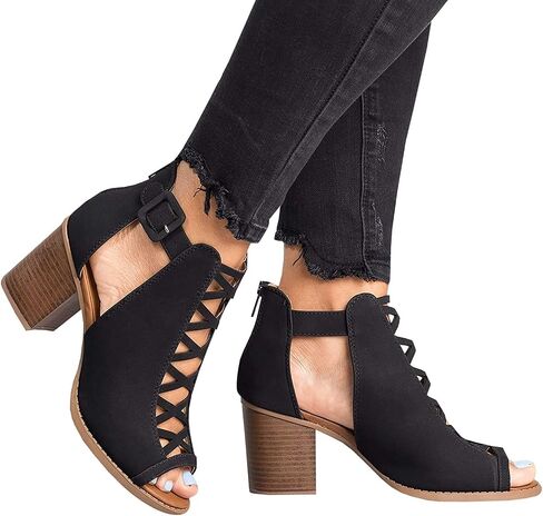 Liyuandian Womens Chunky Heel Open Toe Ankle Strap Zipper Back High Heel Sandals in Saudi Arabia