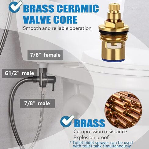 SonTiy Brass Handheld Bidet Sprayer for Toilet, All Metal Cloth Diaper Toilet Sprayer Bidet Attachment with Backflow Preventer, Adjustable Water Jet Spray, 7.2" Bidet Wand, Chrome in Kuwait