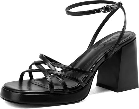 Women's Rhinestone Sparkling Heeled Sandals, Ankle-Strap Pin-Buckled Block Heel Gold Square-Toe Sandals, Dress-Up Summer Ball Party Dress Shoes in Kuwait