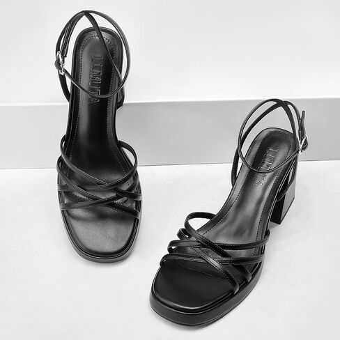 Women's Rhinestone Sparkling Heeled Sandals, Ankle-Strap Pin-Buckled Block Heel Gold Square-Toe Sandals, Dress-Up Summer Ball Party Dress Shoes in Kuwait