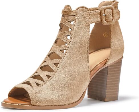 Liyuandian Womens Chunky Heel Open Toe Ankle Strap Zipper Back High Heel Sandals in Saudi Arabia