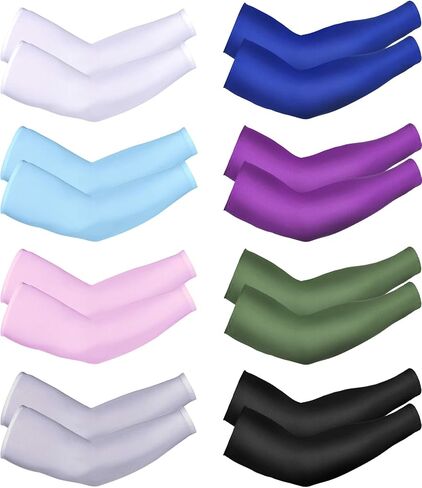 8 Pairs UV Sun Protection Arm Sleeves Compression Arm Sleeves Ice Silk Unisex Sports Sleeve in Kuwait