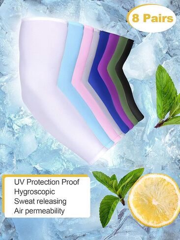 8 Pairs UV Sun Protection Arm Sleeves Compression Arm Sleeves Ice Silk Unisex Sports Sleeve in Kuwait