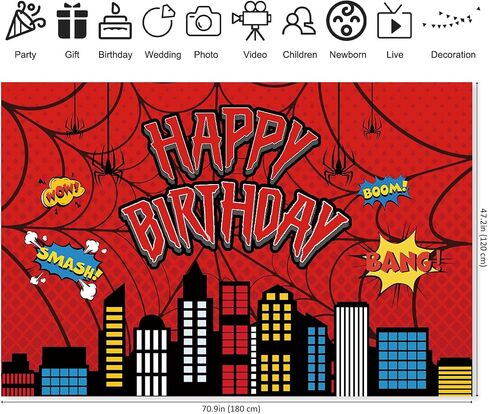 5x3ft Red Spider Web Birthday Party Backdrop Bday Photography for Baby Shower Boy Girls Happy Birthday Party Decorations Photo Booth Banner in Saudi Arabia