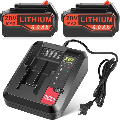 20v Lithium Battery Replacement for Black and Decker 6.0Ah Battery 2Pack with 1 Charger Combo Compatible with LBXR20 LBXR20B LBXR20-OPE LBXR2020 LBXR20 LB20 LBX20 LB2X4020 Cordless Power Tool in Saudi Arabia