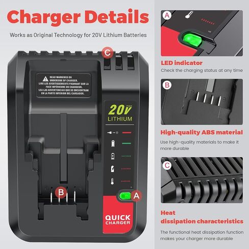 20v Lithium Battery Replacement for Black and Decker 6.0Ah Battery 2Pack with 1 Charger Combo Compatible with LBXR20 LBXR20B LBXR20-OPE LBXR2020 LBXR20 LB20 LBX20 LB2X4020 Cordless Power Tool in Saudi Arabia